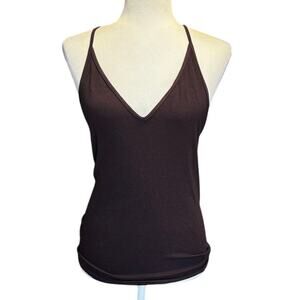 Enza Costa Knit V Racer Tank Top Brown Small Ribbed Minimalist Y2K